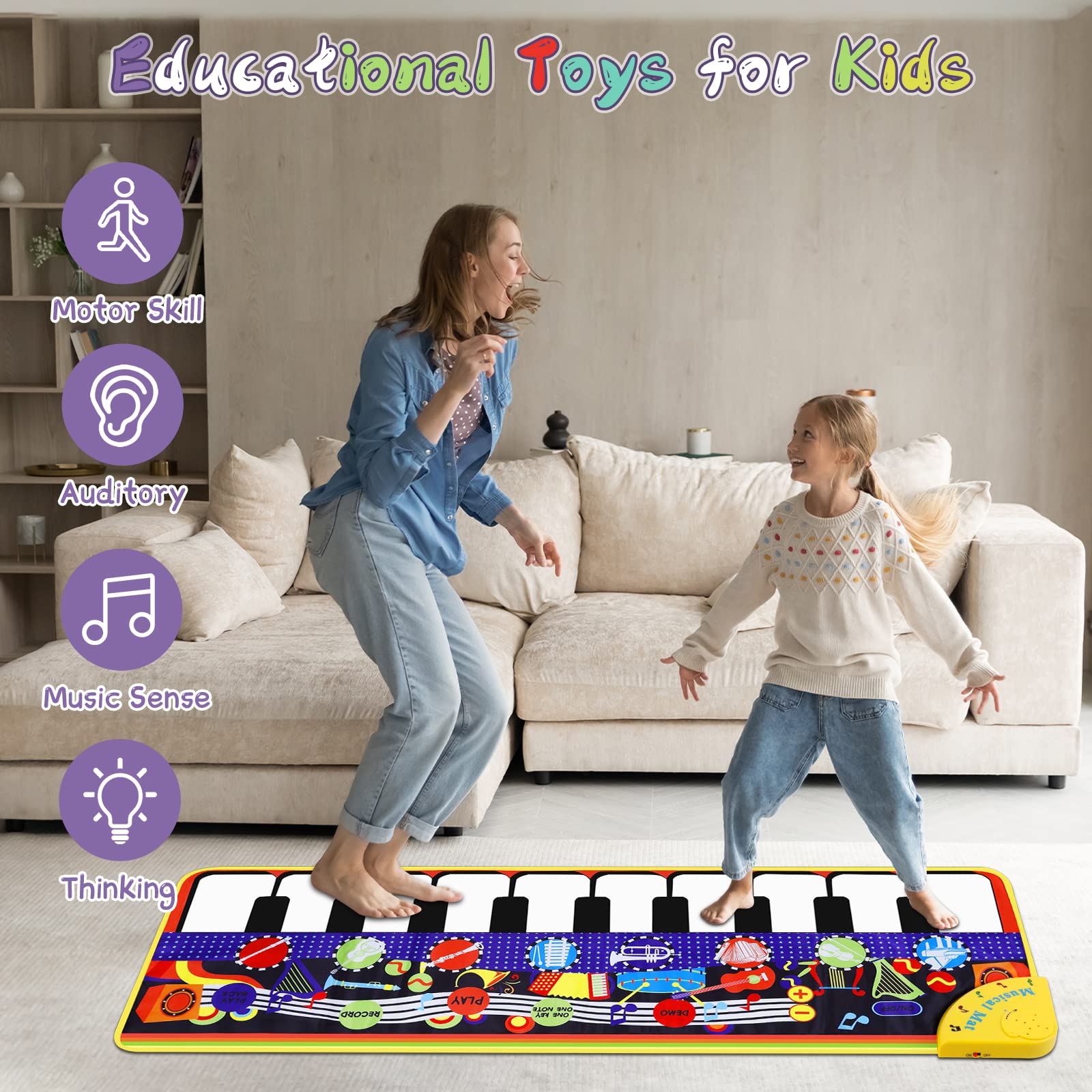 M SANMERSEN soft fabric piano mat is safe and easy to clean after active play