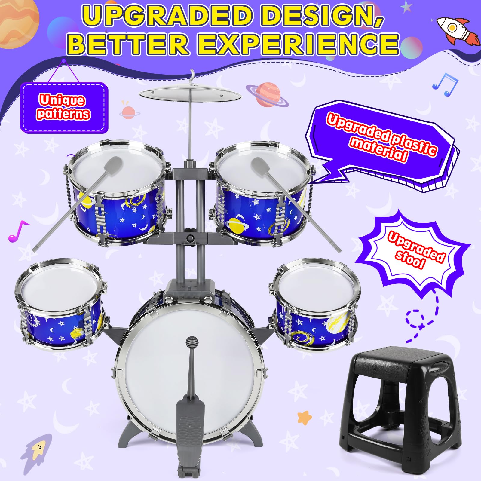 M SANMERSEN toddler drum stool provides stable seating during playtime.