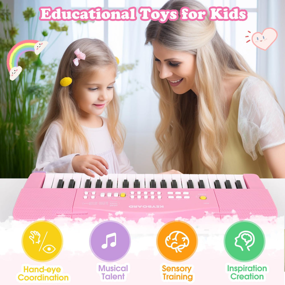 M SANMERSEN toy piano pink microphone action for singing while playing.