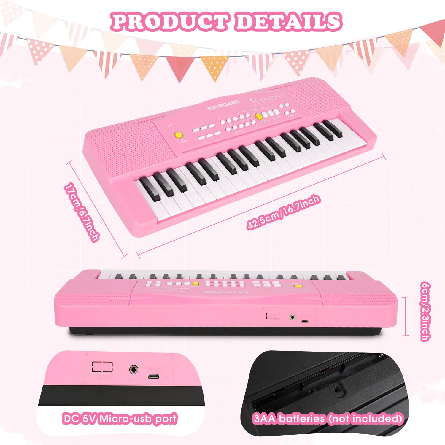 M SANMERSEN toy piano pink portable design ideal for travel and family fun.