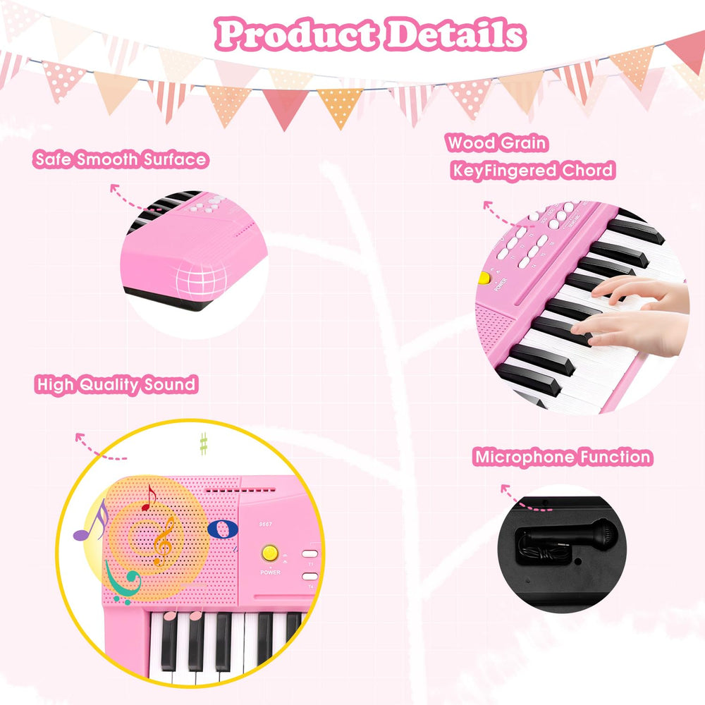 M SANMERSEN toy piano pink control panel with volume and tempo options for varied play.