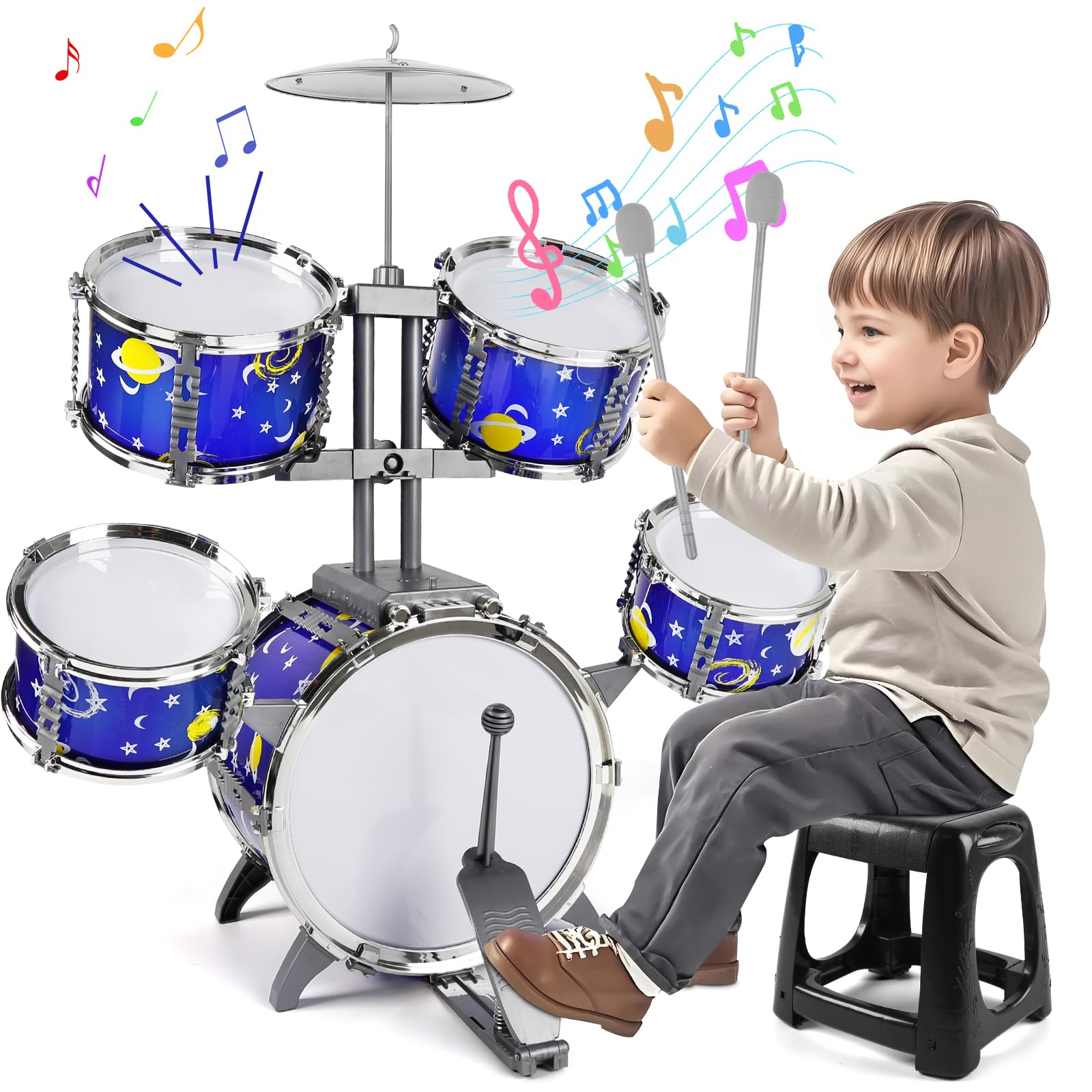 M SANMERSEN Upgraded Kids Jazz Drum Set shows colorful drums for creative play.
