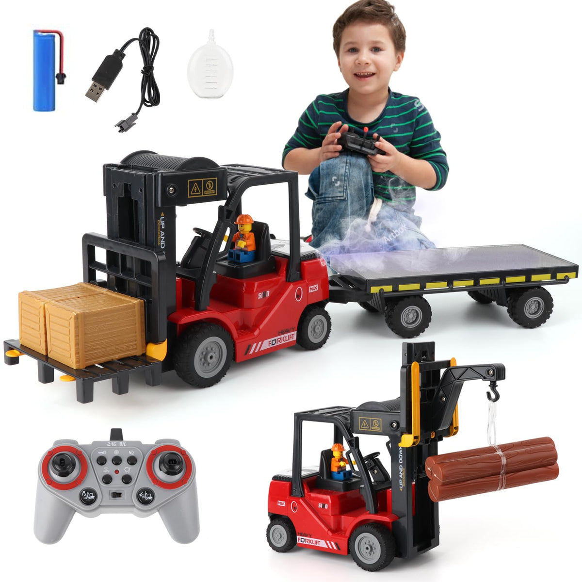 Mscredse 1:24-scale RC forklift front view showing realistic detailing for immersive play