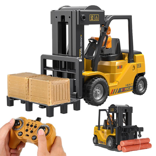 Mscredse 1:24 scale RC forklift front view shows compact, realistic construction for kids' play