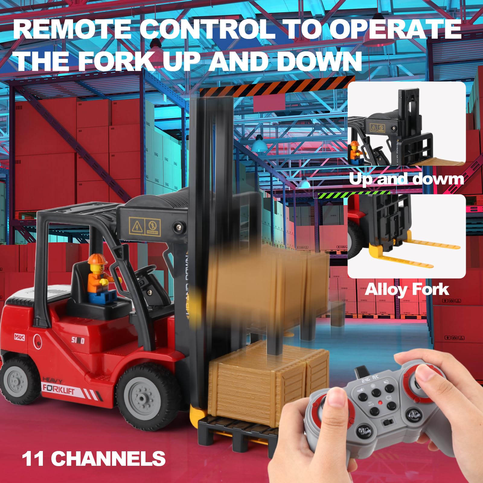 Mscredse RC forklift sprays lights for a dynamic, realistic construction toy feel