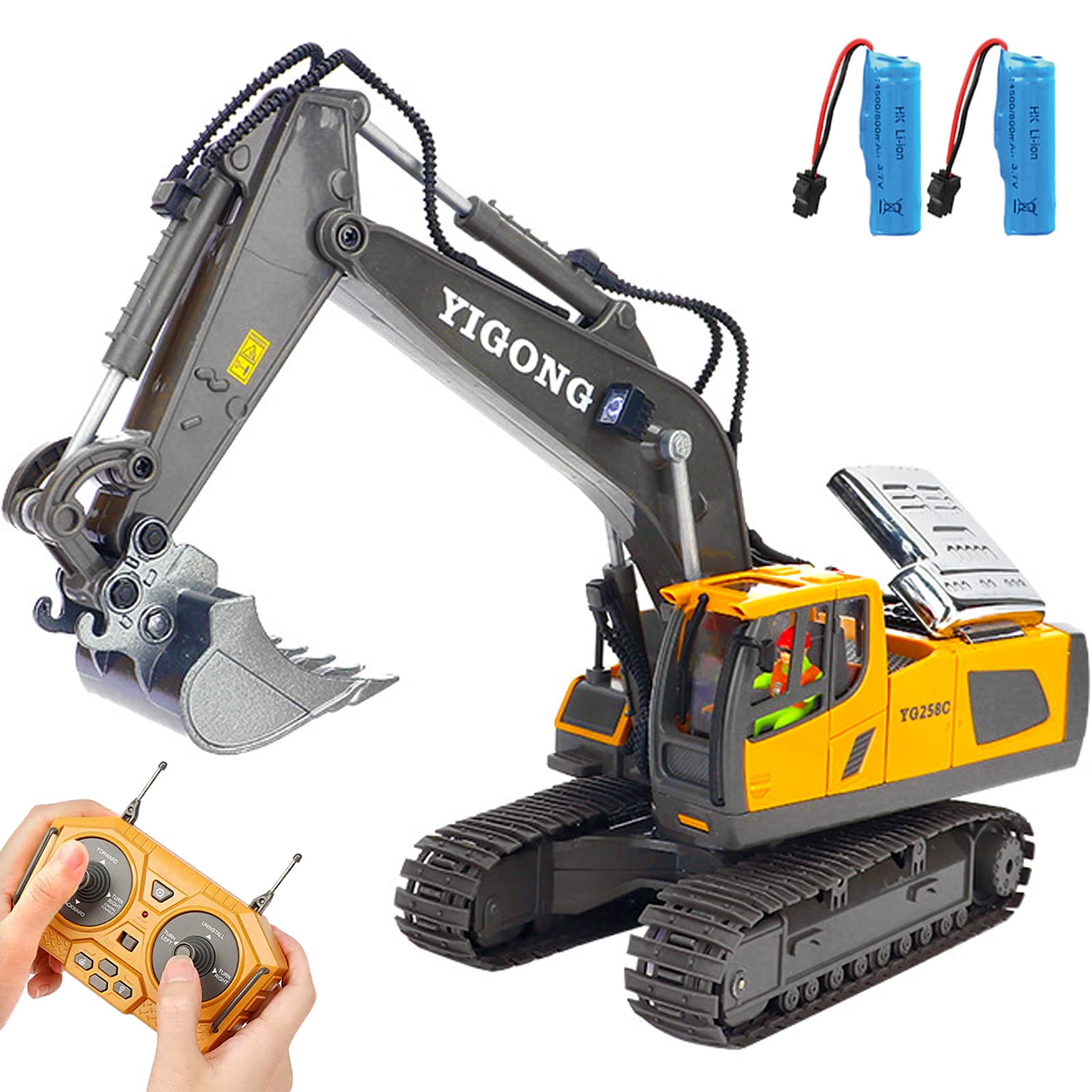 Mscredse remote control excavator yellow front view for outdoor play and exploration.