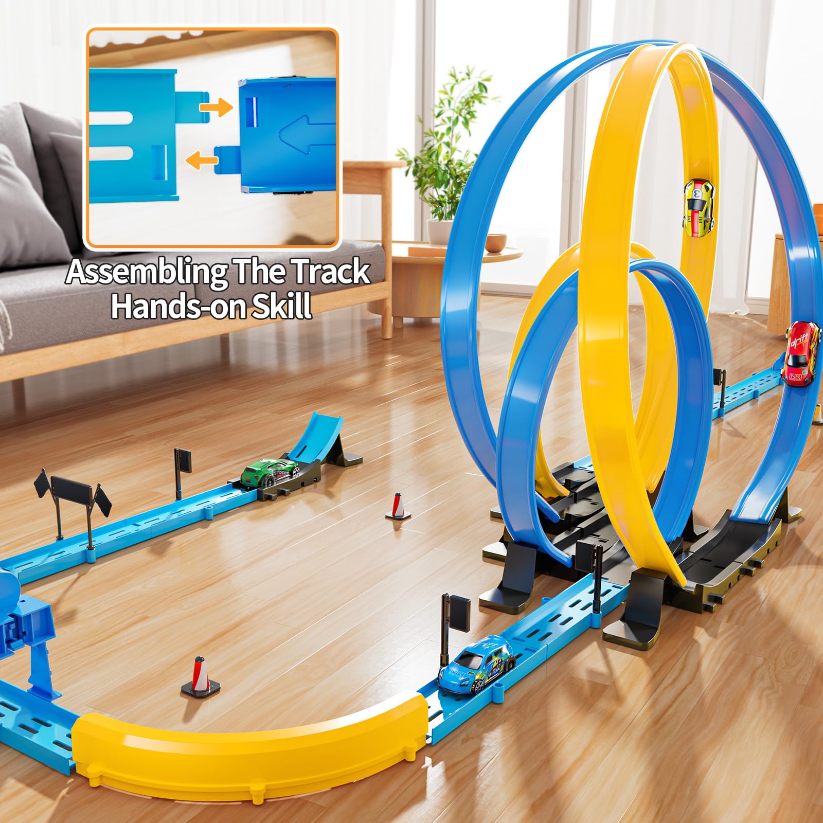 MSKOLER compact design fits small play spaces for indoor-outdoor racing.