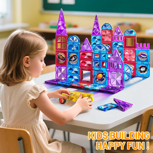 MSKOLER magnetism blocks tiles building a tall tower boosts spatial skills.