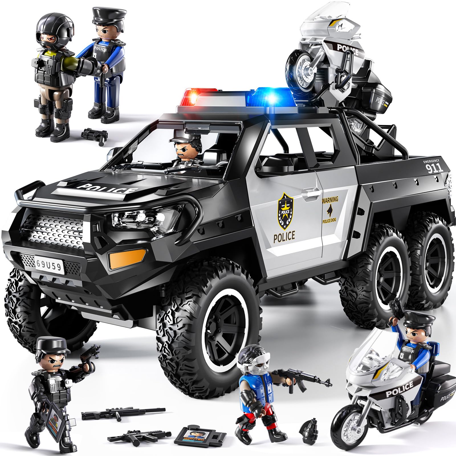 MSKOLER police car toy front view with light and sound for imaginative play