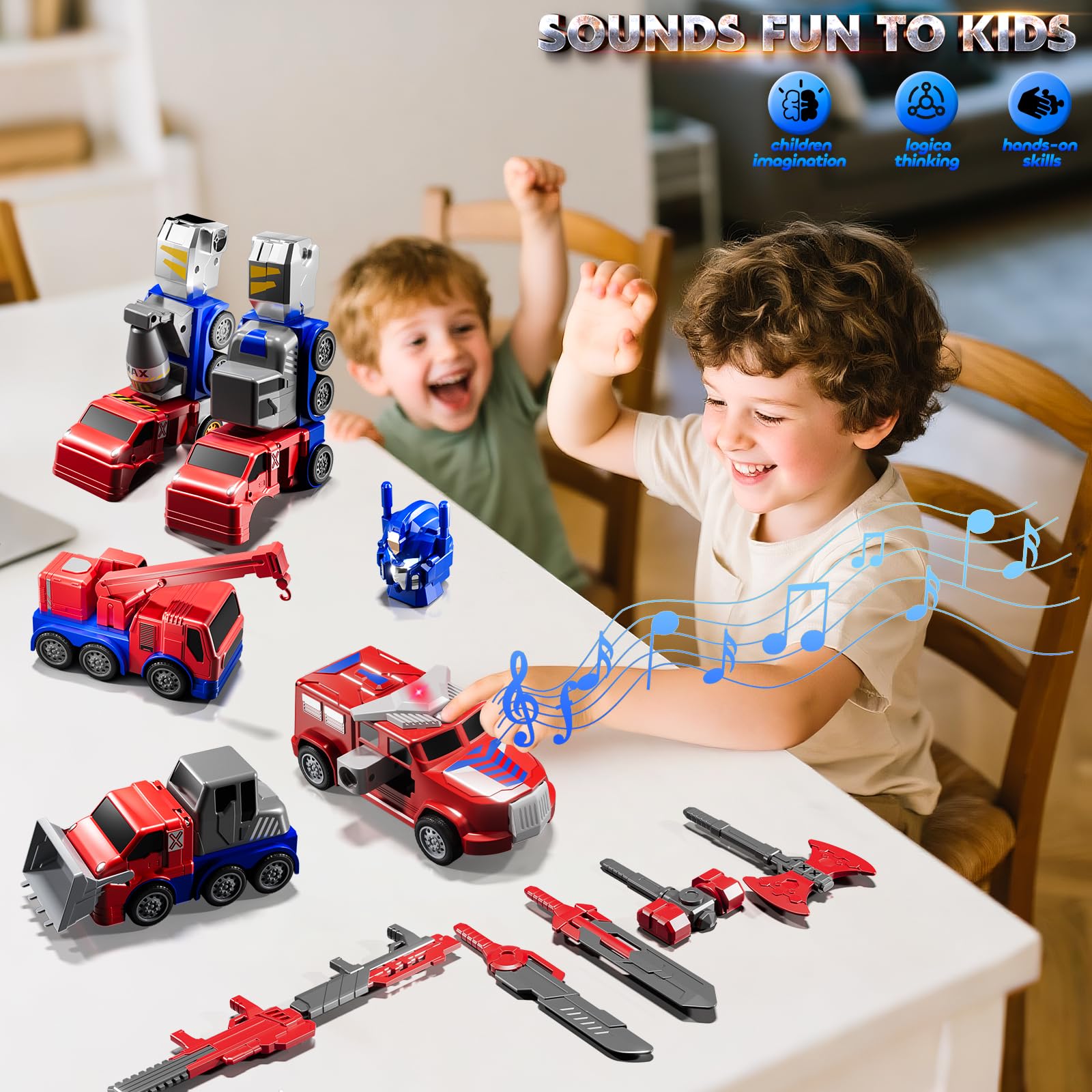MSKOLER vehicle-transform playset demonstrates five vehicle options for exploration