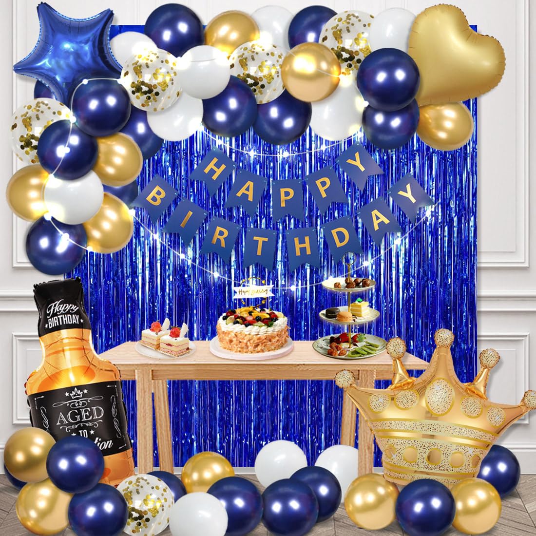 MSMANCY Happy Birthday Banner creates a bold navy backdrop for photos.