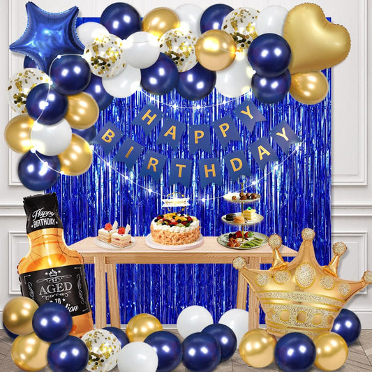 MSMANCY Happy Birthday Banner creates a bold navy backdrop for photos.