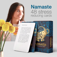 Namaste Mindfulness Cards deck open by MSS Inc for mindful breathing practice.