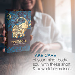 Namaste Mindfulness Cards in hand by MSS Inc for on-the-go relaxation.