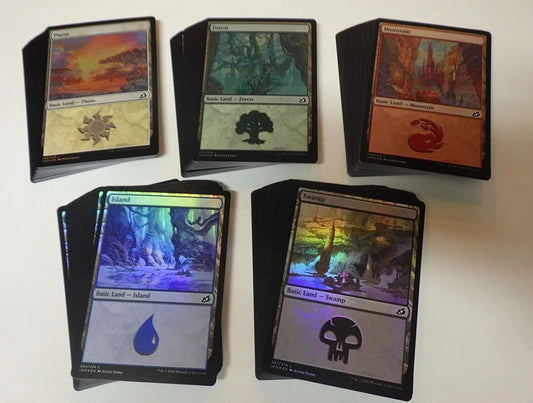 MTG Decks & More foil basic lands pack offers mint-condition mana bases for fast drafting