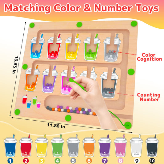MTYOKILN Magnetic Color and Number Maze beads close-up shows bright colors and counting.