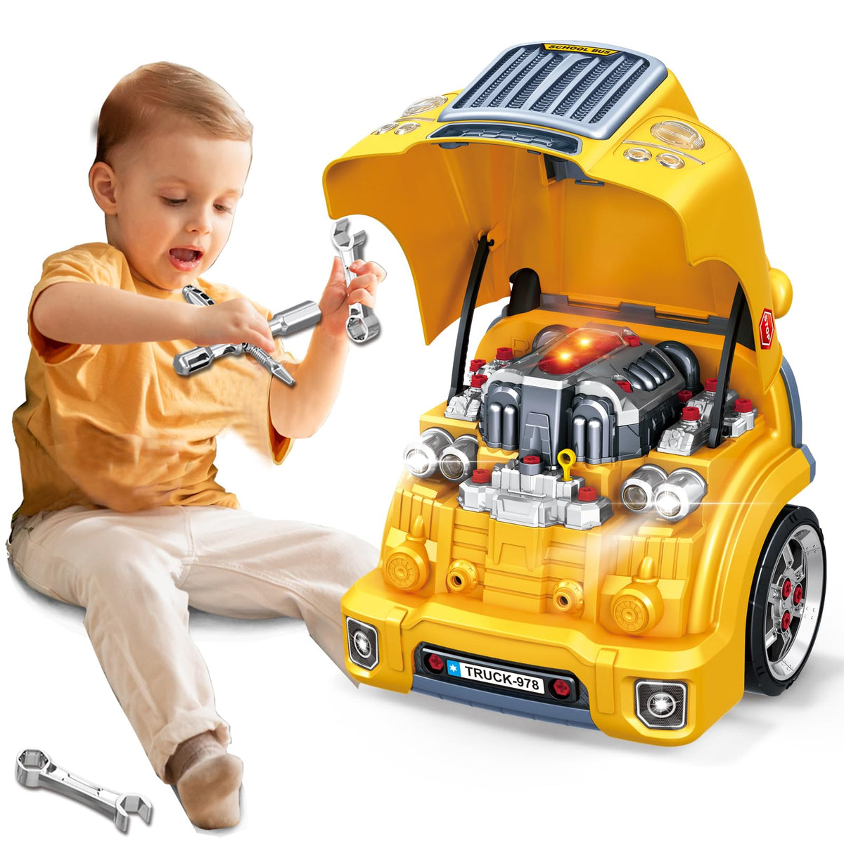 MUGEYMYD large truck engine toy front view for imaginative play and discovery.