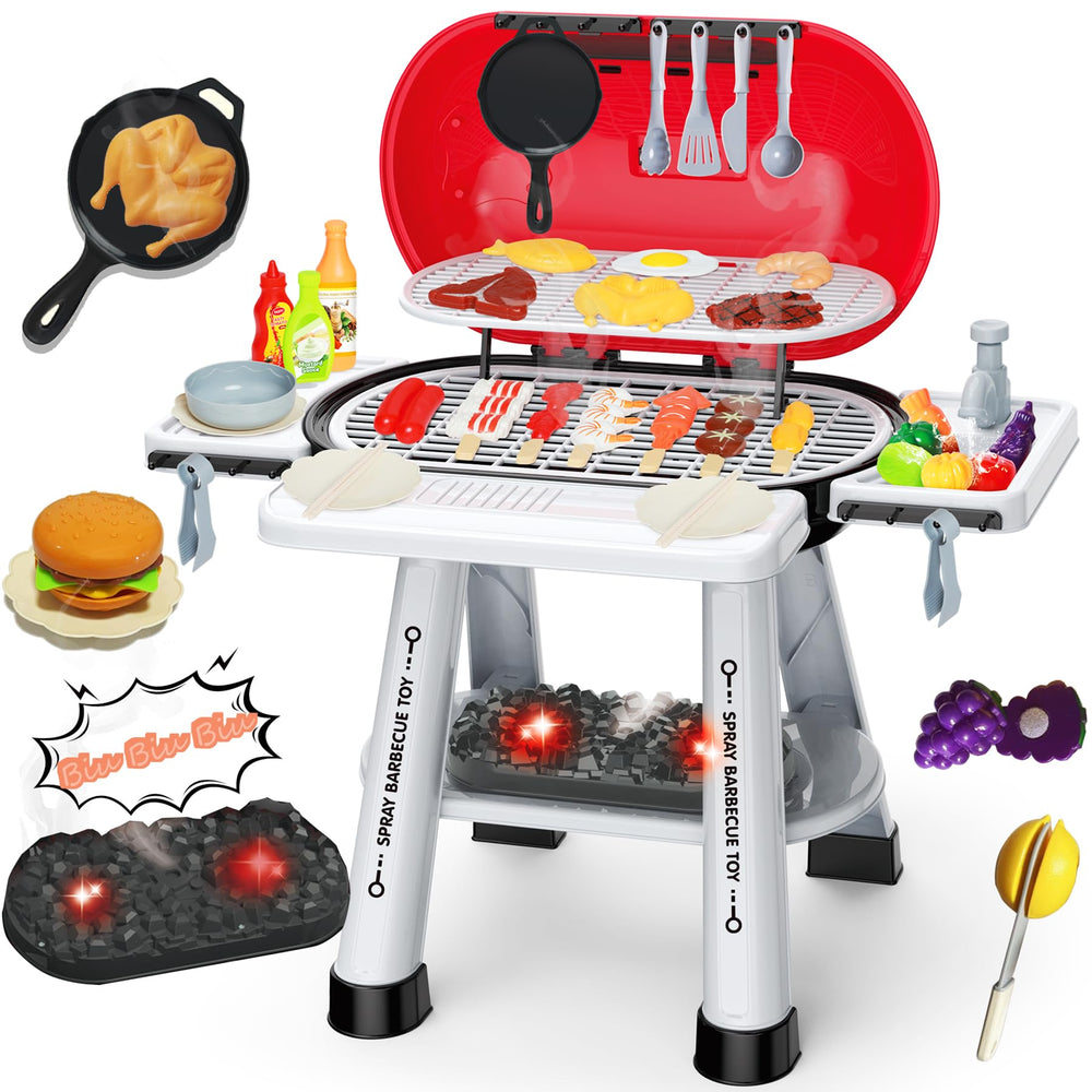 MUGEYMYD Play Kitchen Grill Set shows the grill area for imaginative backyard cookouts.