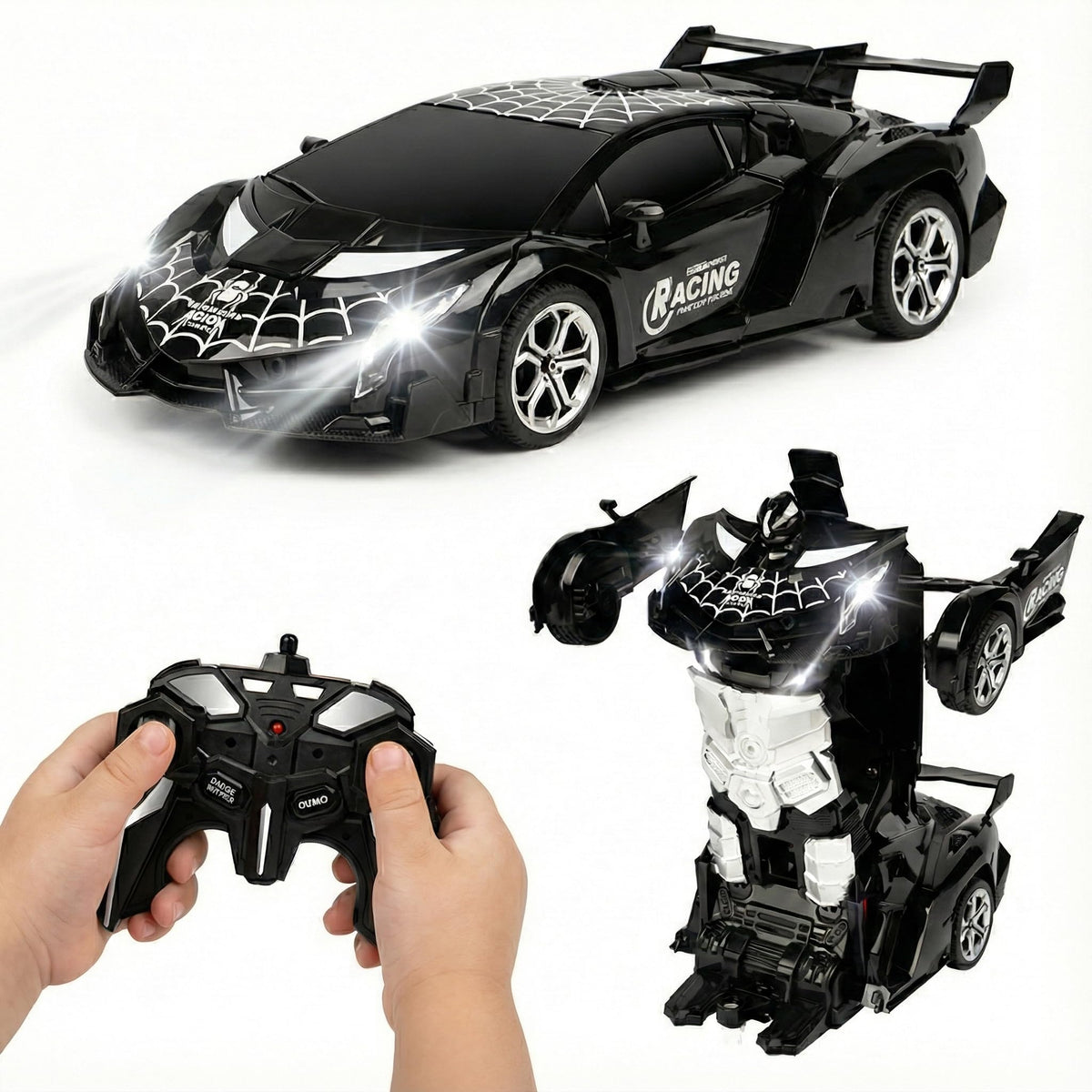 MUISHUYU rechargeable transform spider car with LEDs for day and night fun.