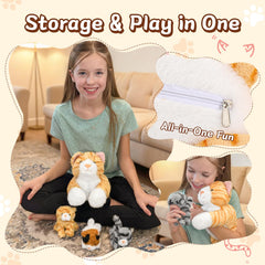 Muiteiur zipper-pouch kittens reveal for imaginative play.