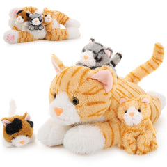 Muiteiur mom-cat plush in bright yellow for warm hugs.