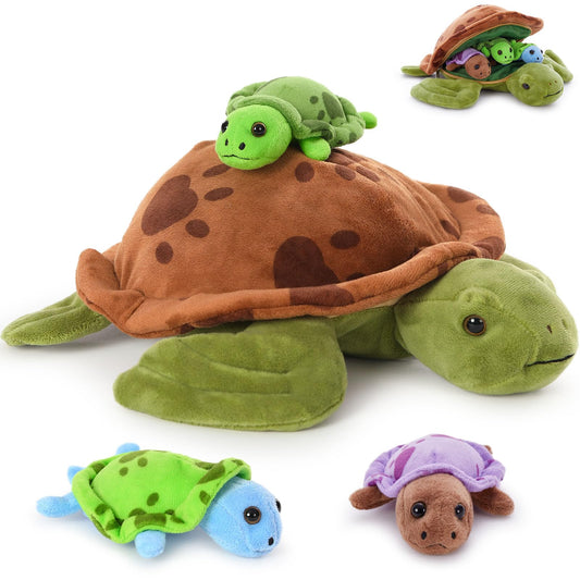 Muiteiur sea turtle mommy plush with hidden zipper for easy storage and travel