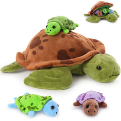 Muiteiur sea turtle mommy plush with hidden zipper for easy storage and travel