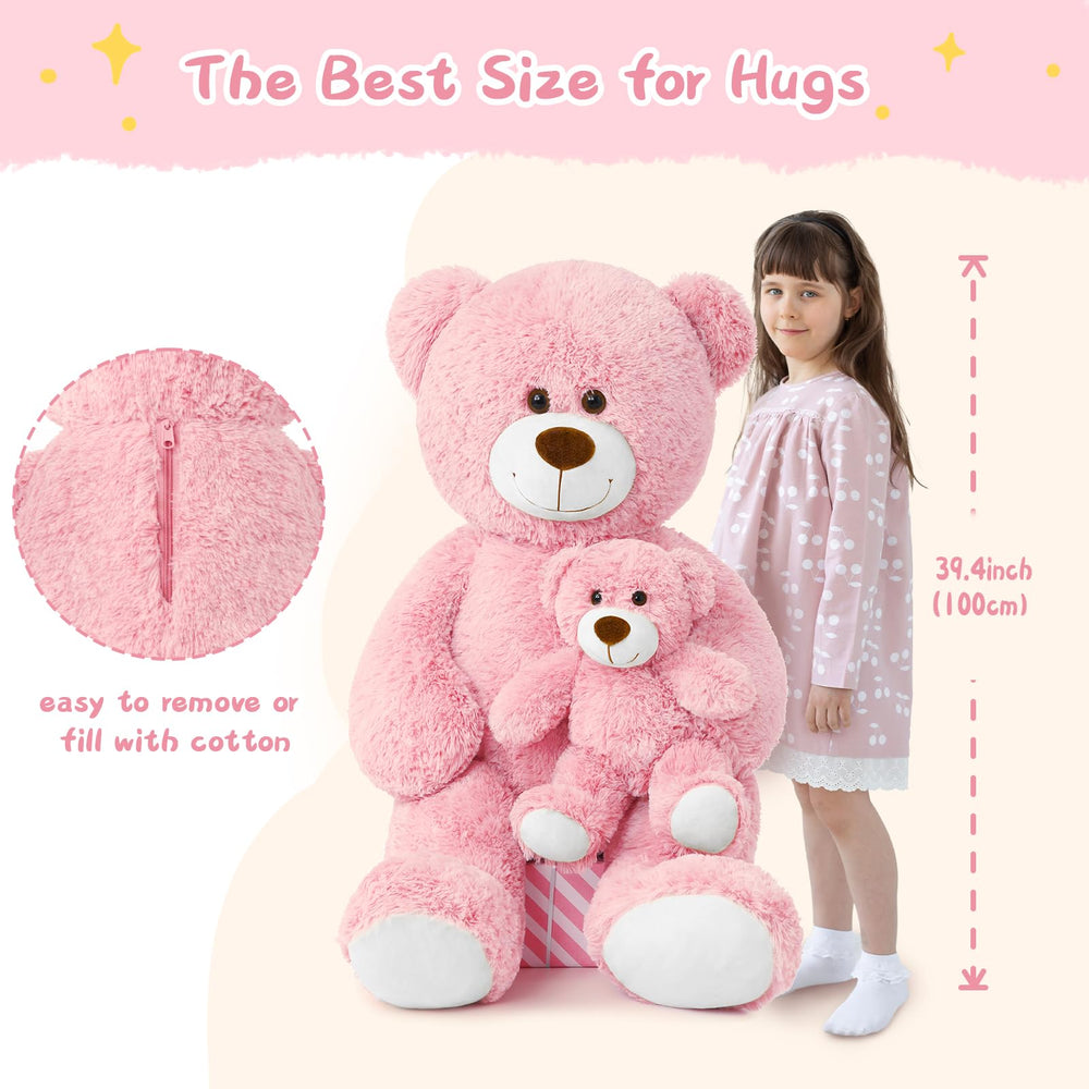 Muiteiur teddy bear mommy-baby sewn design keeps them together for comforting companionship.