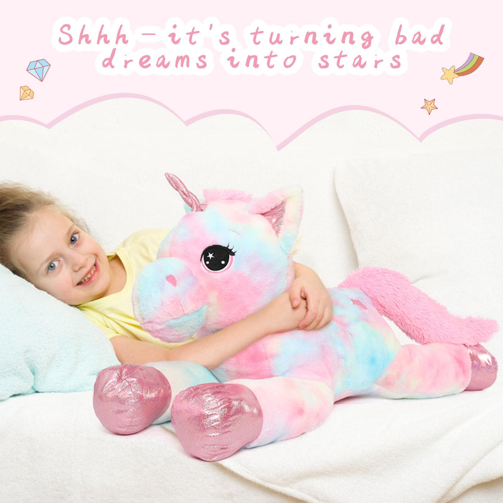 Muiteiur unicorn plush shiny hooves add fantasy detail.