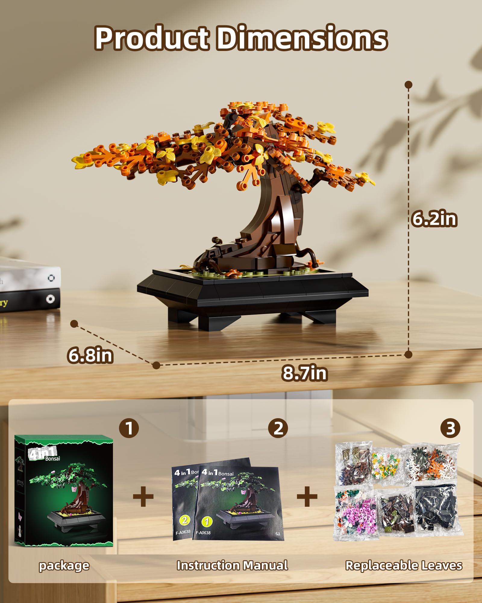 Muiurple finished bonsai on a desk as an elegant decorative accent.