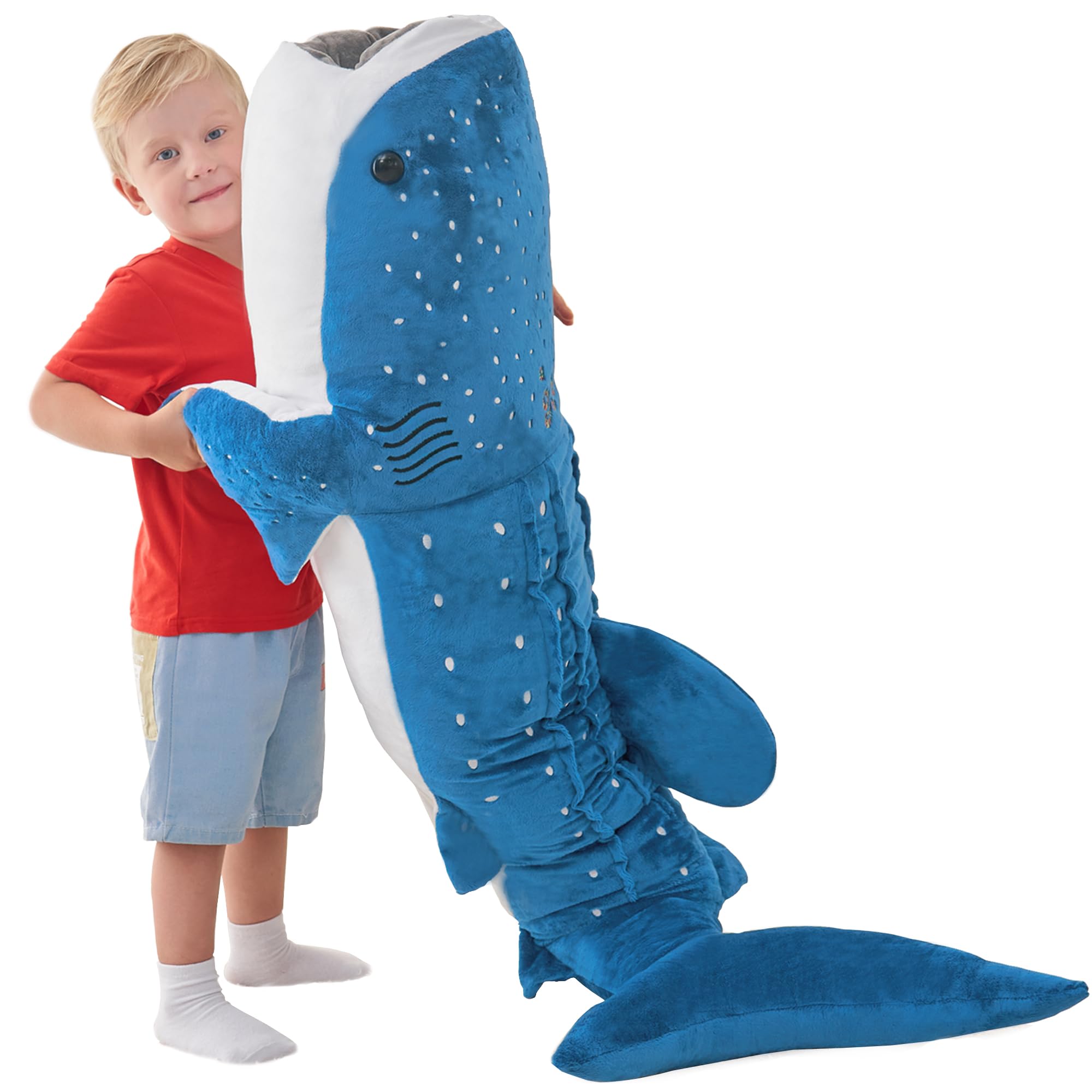 Mukouxun giant whale shark plush pillow, a cozy bedtime companion.