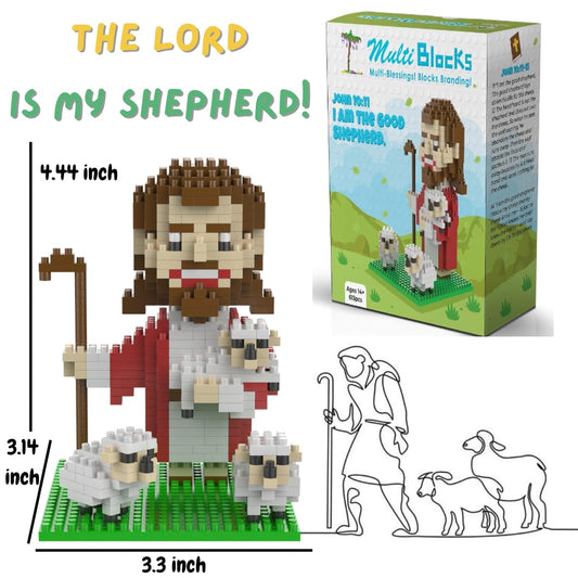 Multi-Blocks Good Shepherd figurine closeup for biblical roleplay and devotion.
