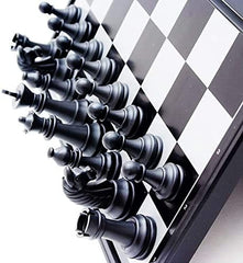 Multipurpose Go magnetic travel chess set close-up of smooth-textured chessmen.