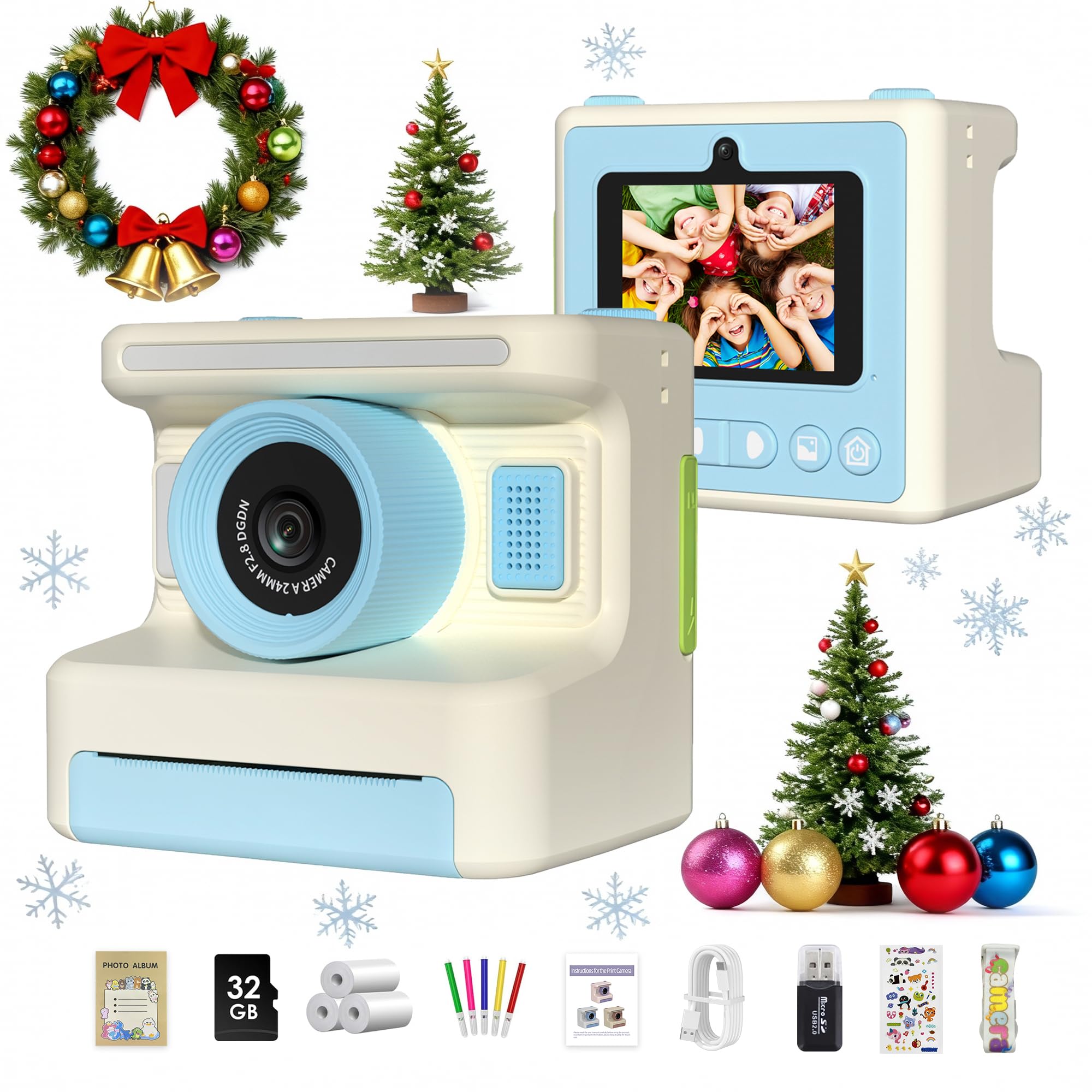 Mummed Kids Camera front view showing compact kid friendly design for on the go instant prints