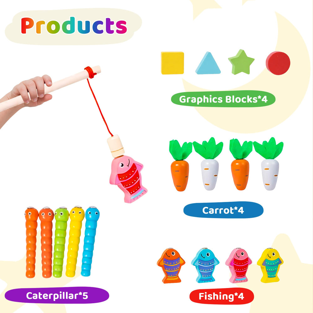 Mummed magnetic fishing scene supports coordinated hand-eye play and focus.