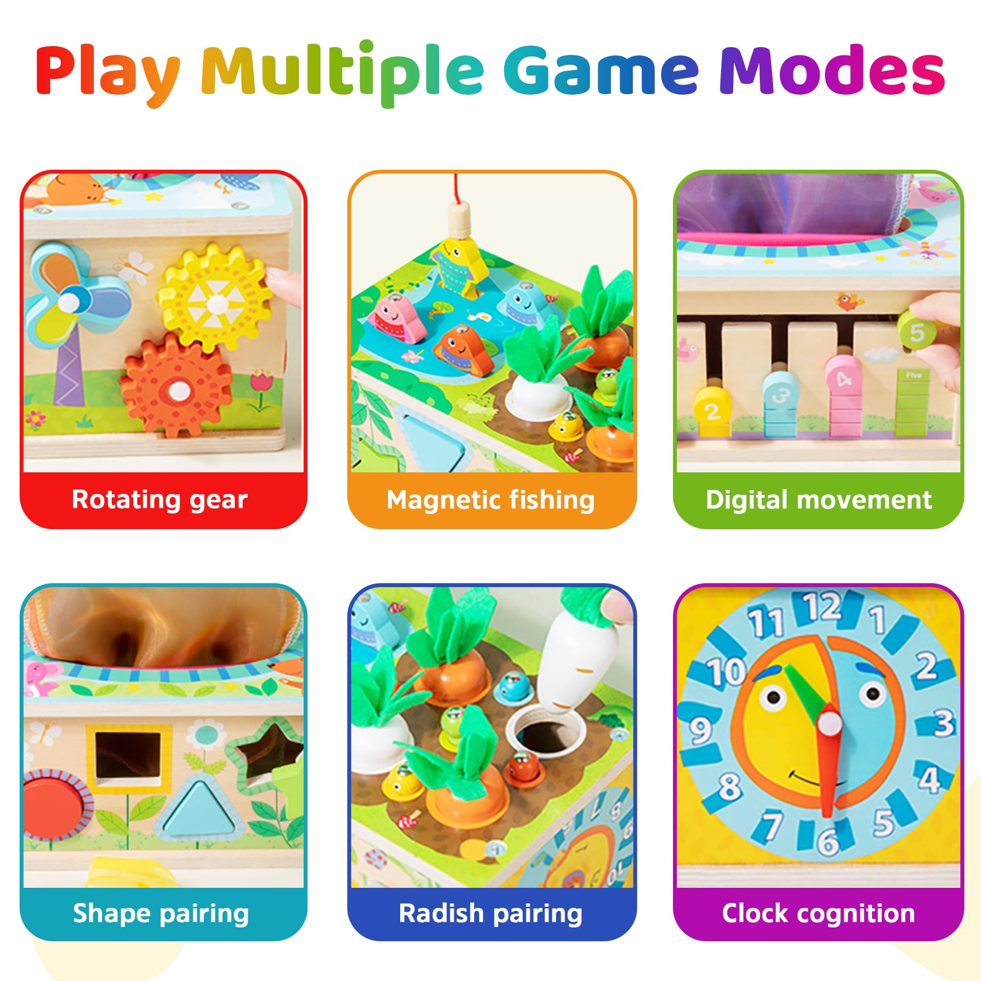 Mummed tissue box toy features a shape sorter to boost early shape recognition and hand-eye coordination.