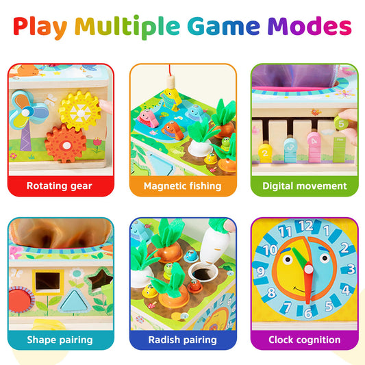 Mummed tissue box toy features a shape sorter to boost early shape recognition and hand-eye coordination.