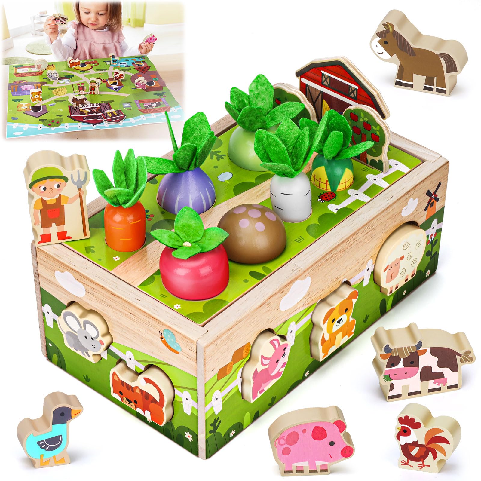 MuMua Montessori wooden sensory farm set for toddlers with animals and colors