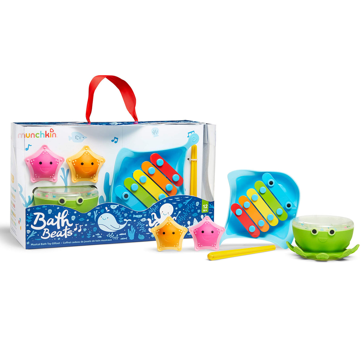 Munchkin Bath Beats dingray xylophone ready for bath-time music and imaginative play.