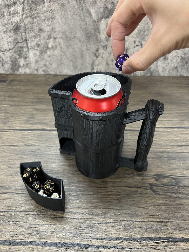 MunnyGrubbers mug dice tower cap storage demonstrates secure dice containment and easy stopping