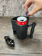 MunnyGrubbers mug dice tower cap storage demonstrates secure dice containment and easy stopping