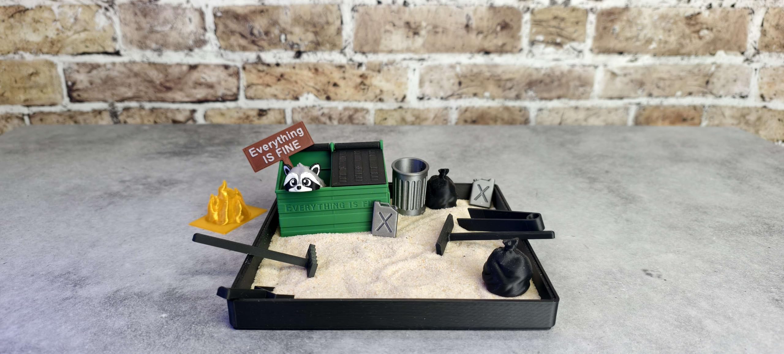 MunnyGrubbers Dumpster Fire Zen Garden large 7x7 surface supports creative layouts.
