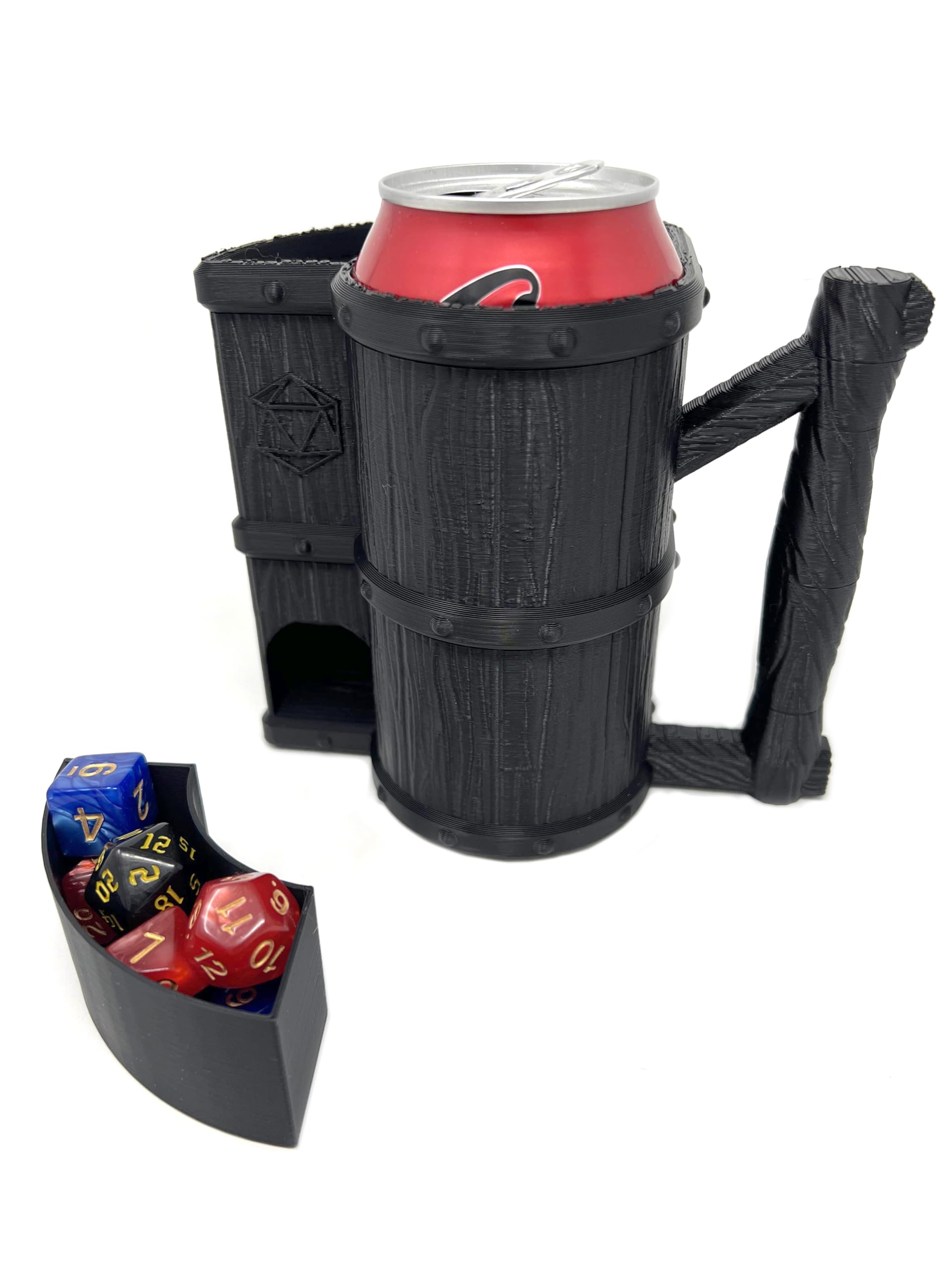 MunnyGrubbers mug dice tower exterior shot shows a stylish dual-use for drinks and rolling