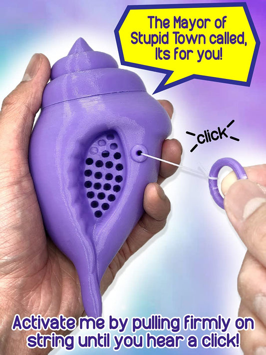 Close-up of the lavender shell showing the quirky sound chip inside.