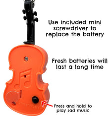 MunnyGrubbers World’s Smallest Violin keychain battery compartment with included screwdriver.