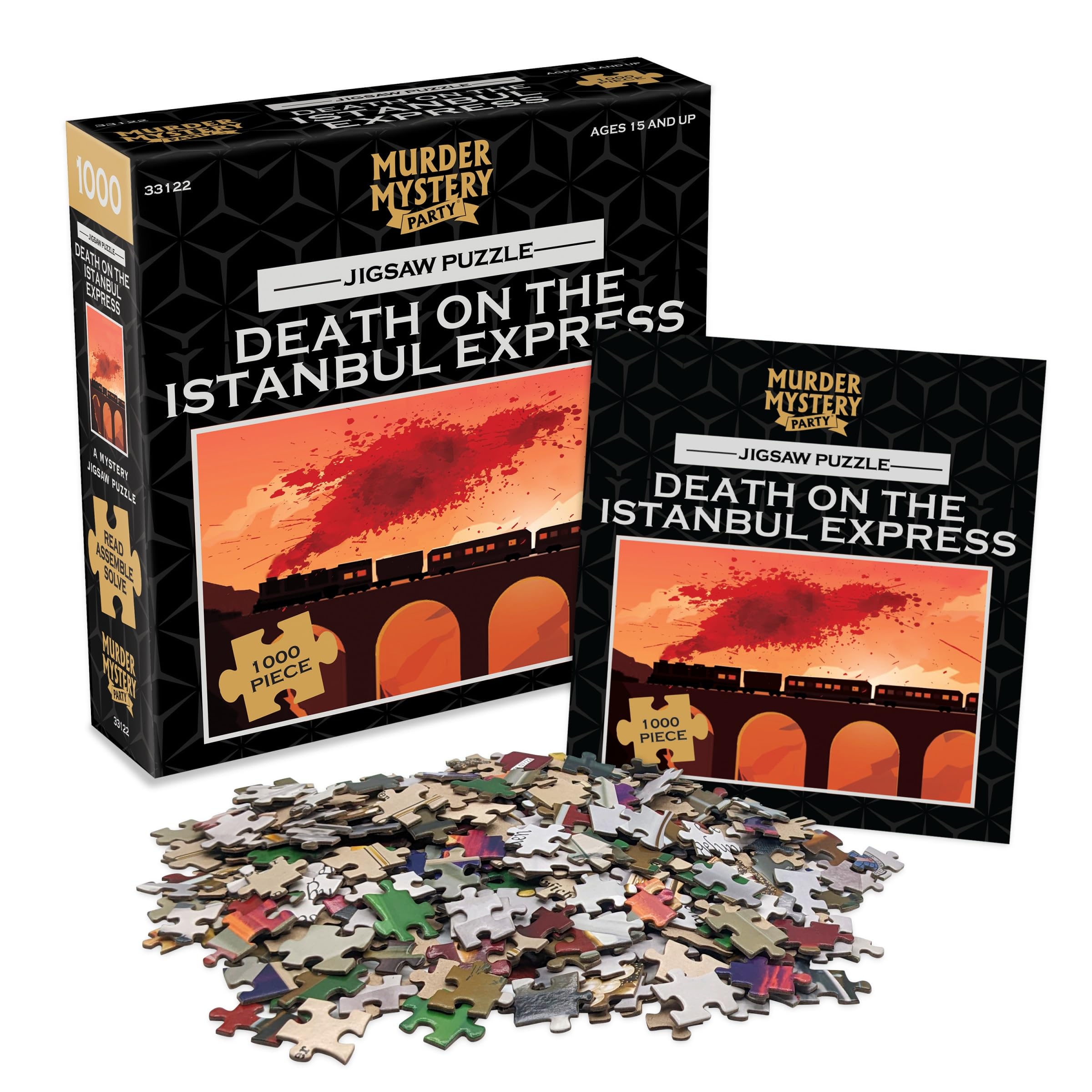 Murder Mystery Party puzzle pieces on table spark curiosity and hours of engaging play.