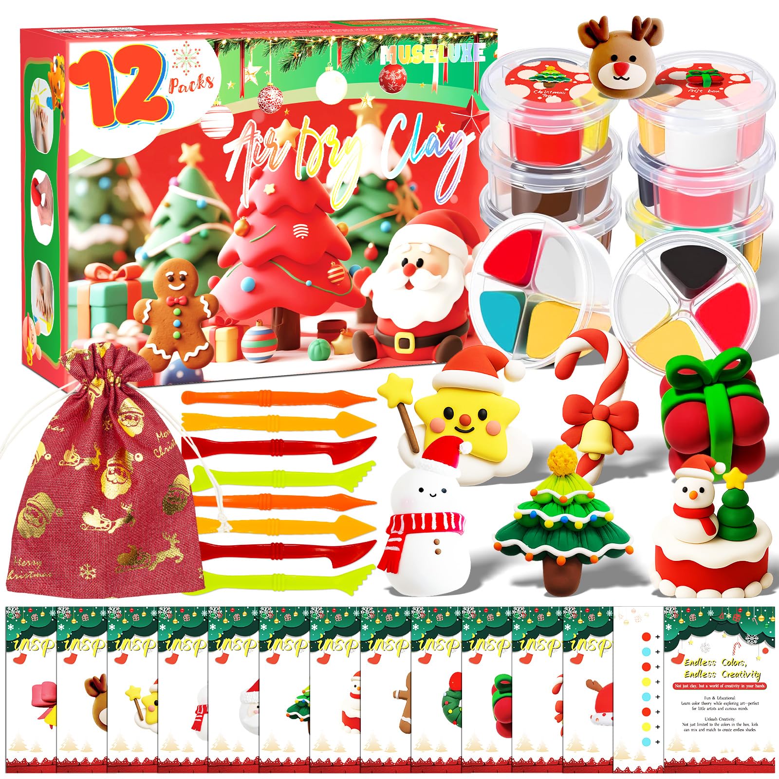 MuseLuxe air dry clay kit with 12 color boxes for vibrant art options.