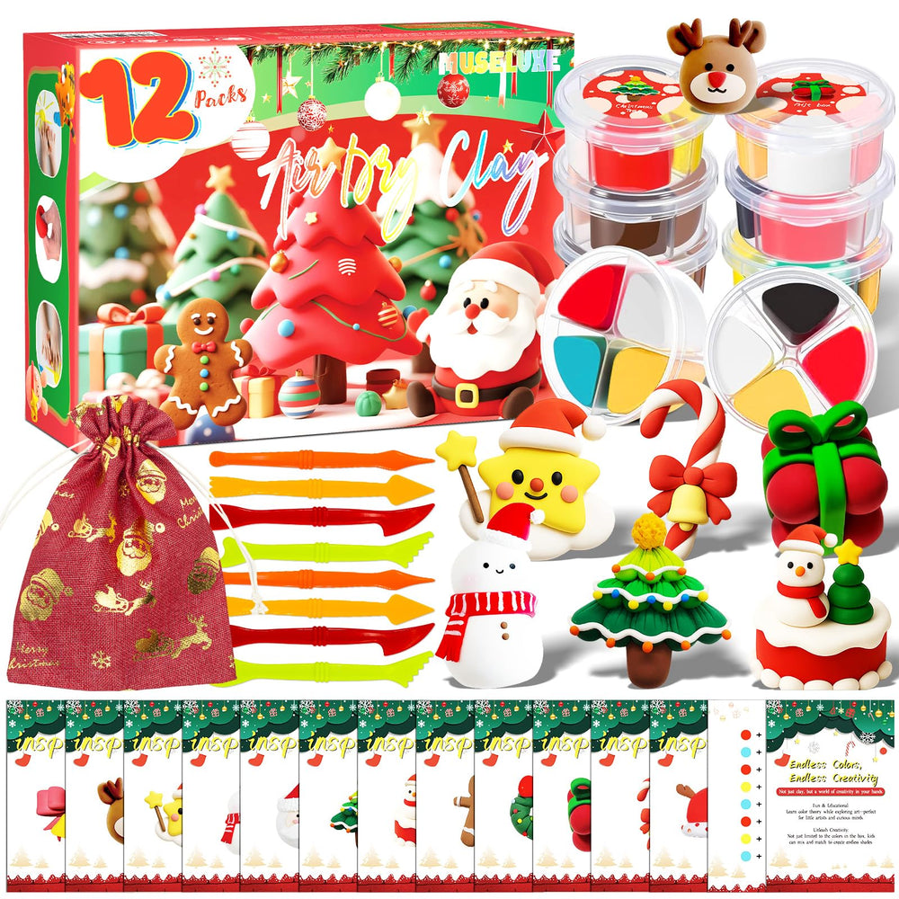 MuseLuxe air dry clay kit with 12 color boxes for vibrant art options.