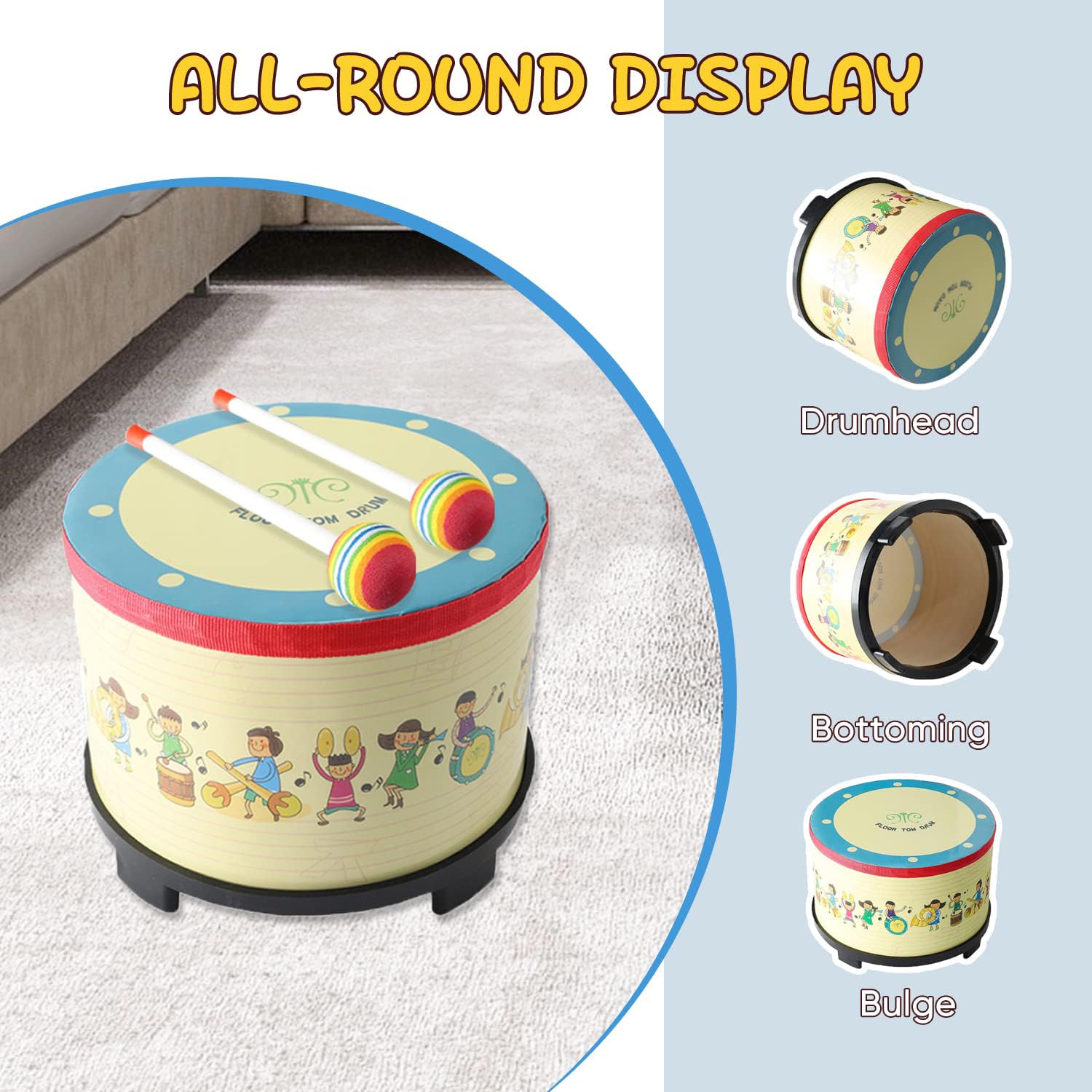 Musfunny 8-inch drum close-up showing sturdy head and wooden body.