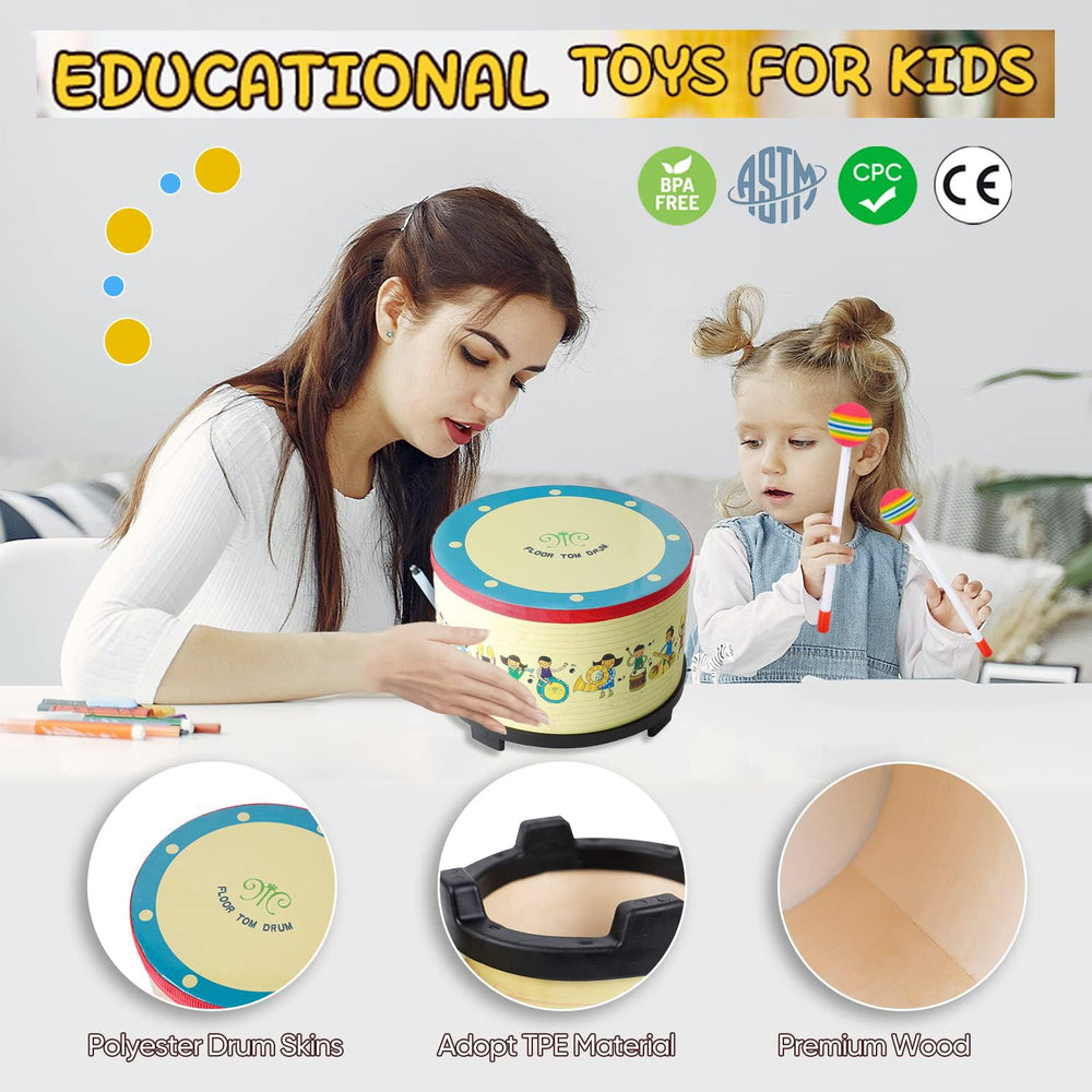 Musfunny 8-inch drum with two mallets, ideal for beginner percussionists.